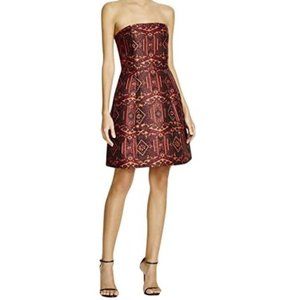 Alice + Olivia Nikki Strapless Tribal-Print Dress, Red/Orange
